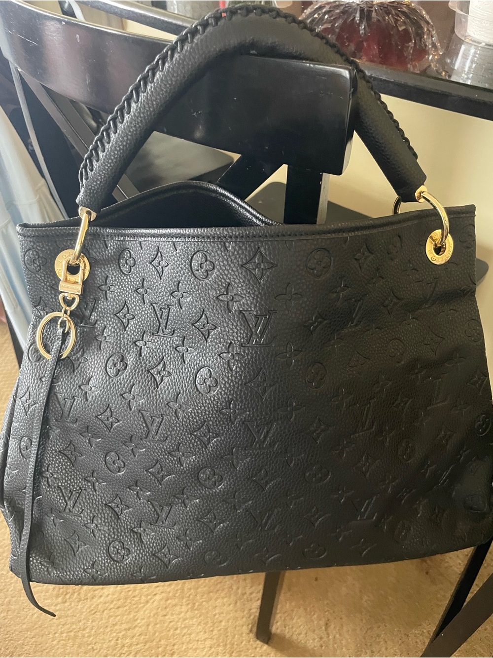Black Embossed Monogram Braided-Handle Satchel - Picture 4 of 15